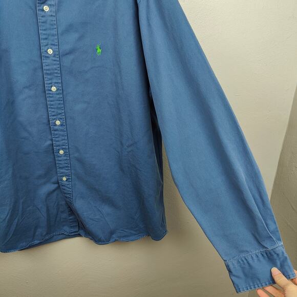 Vintage Ralph Lauren Blake Shirt Mens XL Blue Button Up‎ Cotton Green Pony - Picture 3 of 7